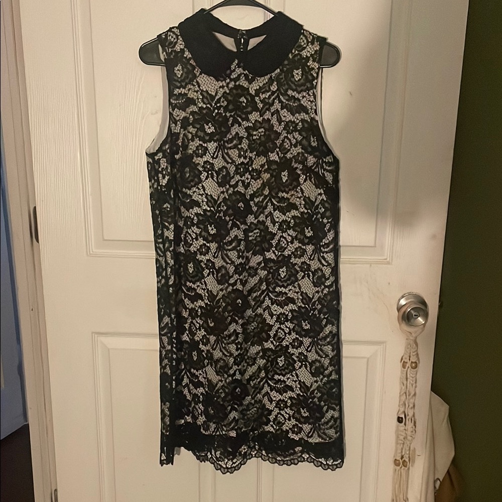 CeCe Black and White Sheath Mini Dress with Peter Pan Collar